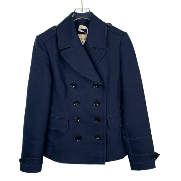 012859 Burberry Dark blue lapel cotton and wool double-breasted long-sleeved jac